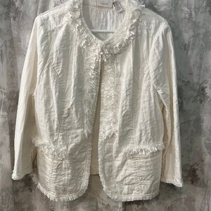 Chicos linen cotton blend blazer.  Chico 2, which is XL. Beautiful detailing.